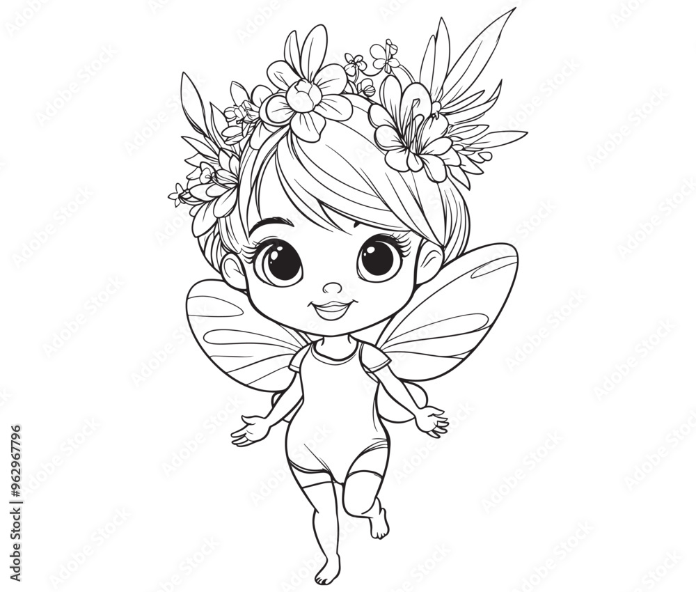 Coloring page of a cute fairy silhouette line art vector Coloring page of a cute fairy silhouette line art vector
