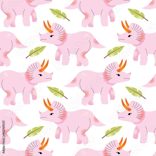 Dinosaur vector clipart seamless pattern. Children's collection with cute dinosaurs and various elements. Dino baby. Colorful cute illustration isolated on background