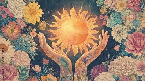 a spiritual painting of two hands holding a sun