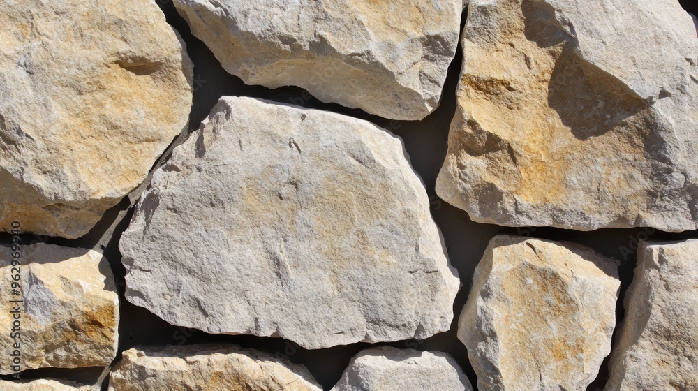Fototapeta premium Close-up of a stone wall made from irregularly shaped rocks with mortar joints