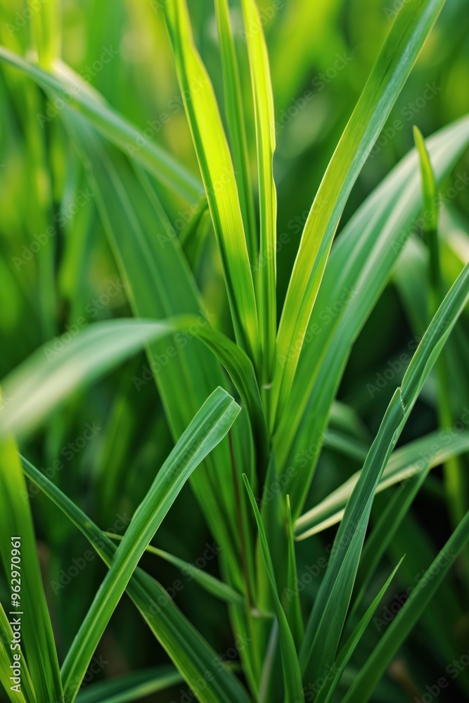 Fresh green lemongrass plant with vibrant leaves reaching out. Close-up shot of natural beauty in garden or forest setting. Green plants and earthy tones dominate scene. Fresh green lemongrass plant with vibrant leaves reaching out. Close-up shot of natural beauty in garden or forest setting. Green plants and earthy tones dominate scene.