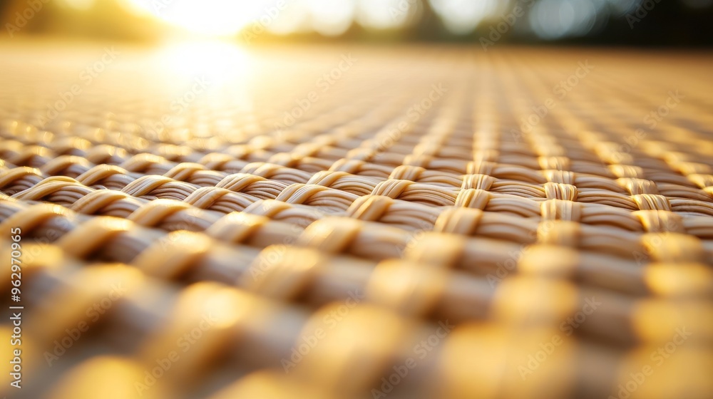 Fototapeta premium Close-up of a woven wicker basket surface with natural brown and beige tones