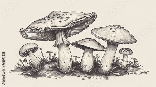 Poisonous mushrooms Vector illustration drawn by hand photo