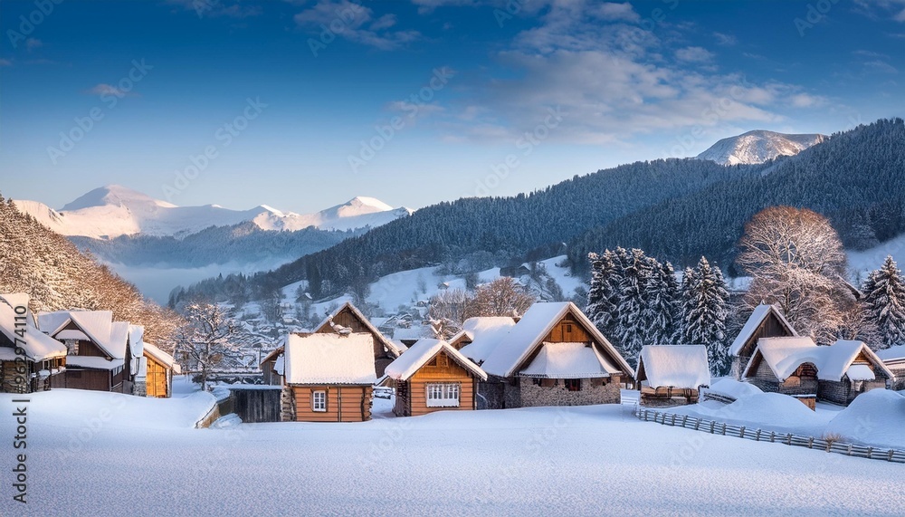 Snow-covered village scene