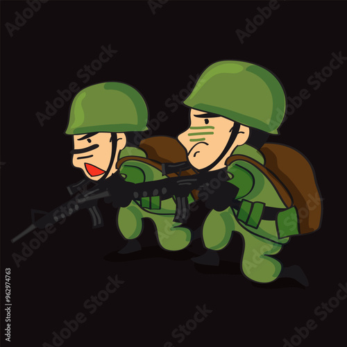 Military infantry Character. Cartoon soldier isolated drawing. Army in uniform going to war. Army Infantry hero veteran.