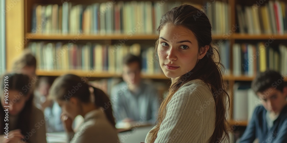 Contemplative Student in Library Contemplative Student in Library