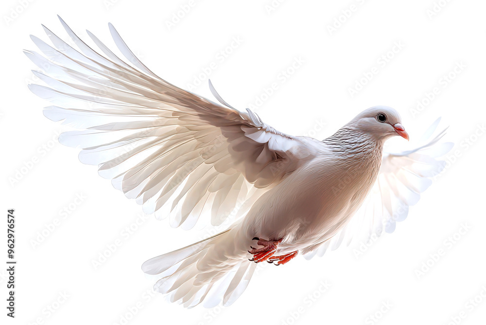 Fototapeta premium White dove in flight, wings spread wide isolate on transparent background, png, cutout