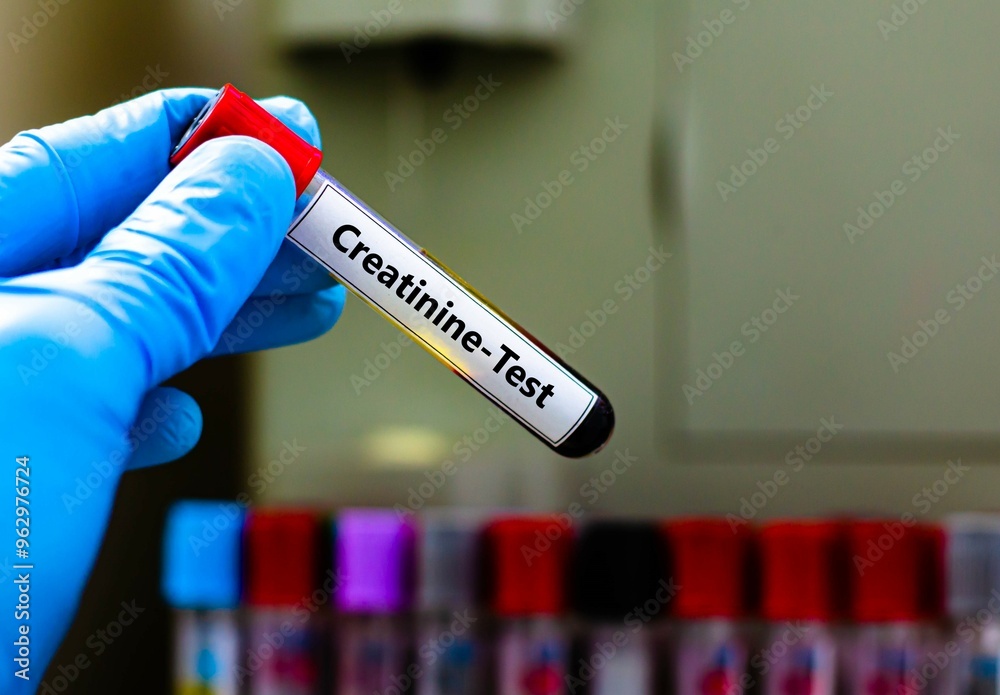 Blood sample tube for creatinine test analysis. Blood sample tube for creatinine test analysis.