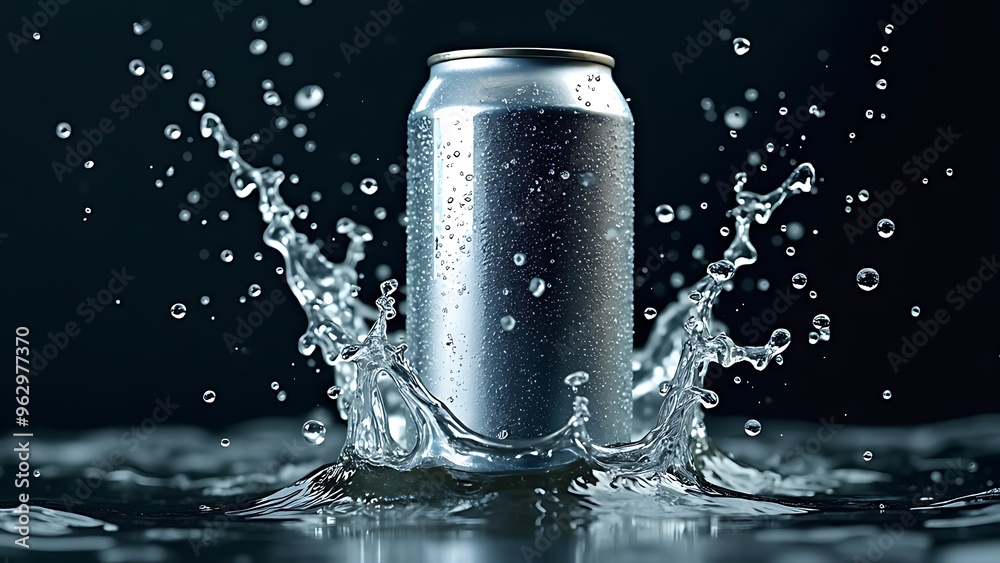 Blank black aluminum 330 ml soda can with drops splash mockup Blank black aluminum 330 ml soda can with drops splash mockup