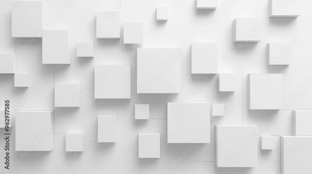 Random shifted white cube boxes block background wallpaper banner with copy space, grey grunge stripes abstract banner design. Random shifted white cube boxes block background wallpaper banner with copy space, grey grunge stripes abstract banner design.