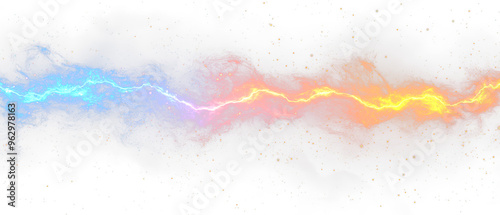 Row of abstract digital art of blue and red lightning streaks isolate on transparent background, png, cutout