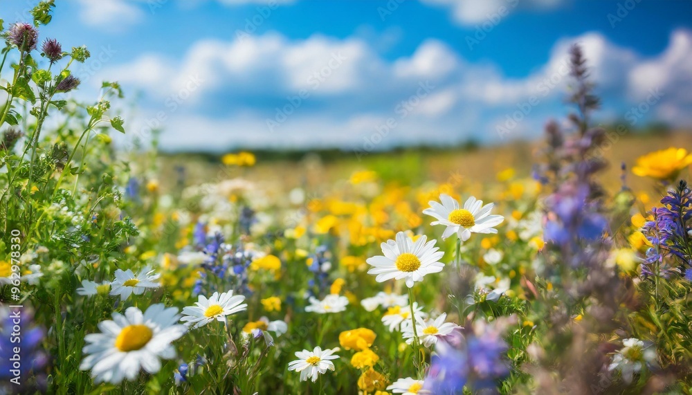 Obraz premium Flower meadow landscape photo wallpaper