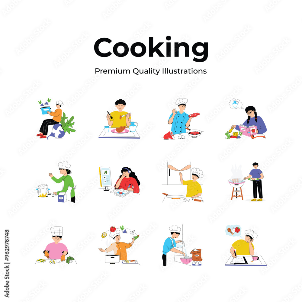 Pack of premium quality cooking illustrations in modern style Pack of premium quality cooking illustrations in modern style
