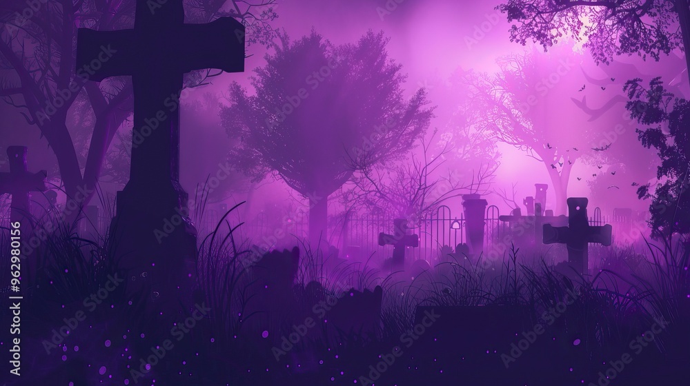 Purple Cemetery halloween background banner Purple Cemetery halloween background banner