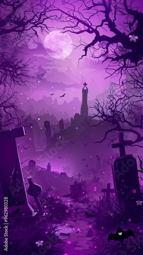 Purple Cemetery halloween background banner