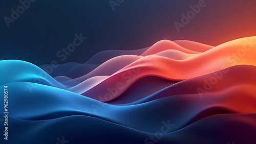 Grainy noisy poster background, dark blue orange red color wave black backdrop abstract header banner design