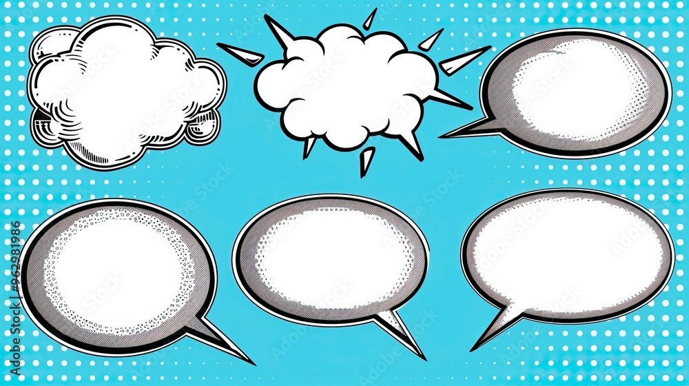 Retro empty comic speech bubbles set with black halftone shadows ...