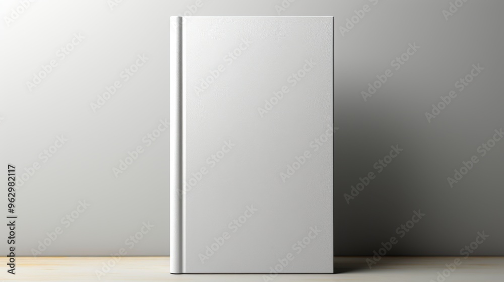 Blank book mockup with white cover on wooden table