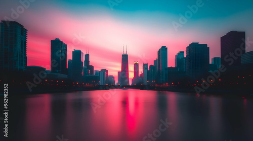 city skyline at sunset