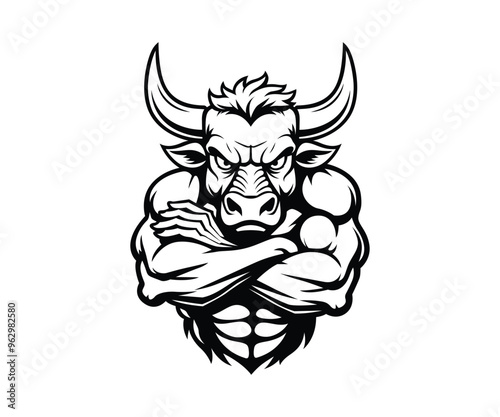 Angry muscular bull vector