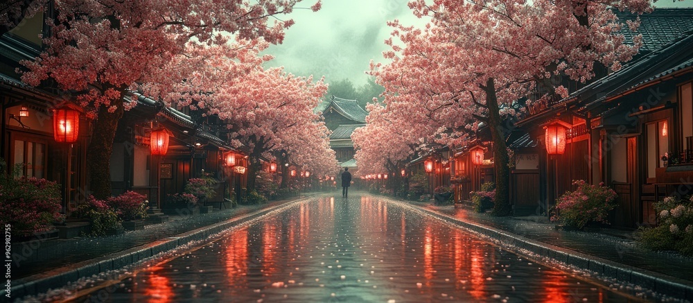 Fototapeta premium Tranquil Rain in a Japanese Street