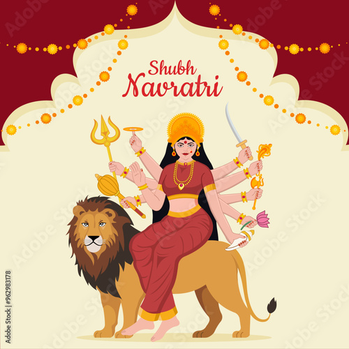 Durga Puja and happy navratri festival Indian hindu goddess durga garland decoration