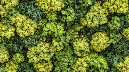 Zoomed-in view of a bed of vibrant green moss with tiny leaves and spores