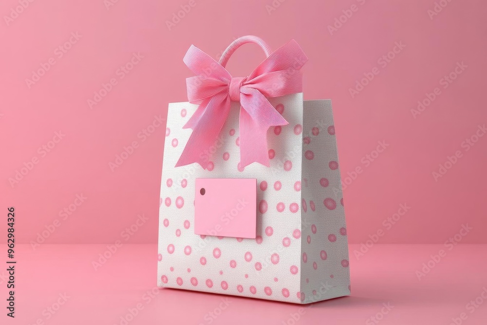 Charming pink gift bag adorned with a bow, perfect for special occasions or celebrations, set against a soft pink background.