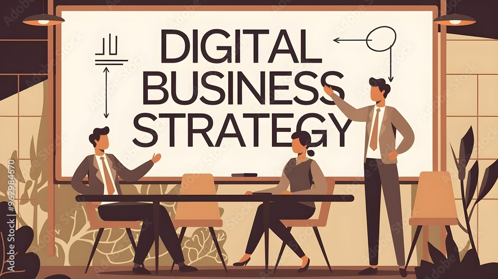 Fototapeta premium A team work on business strategy. Business model improve meeting with team illustration.