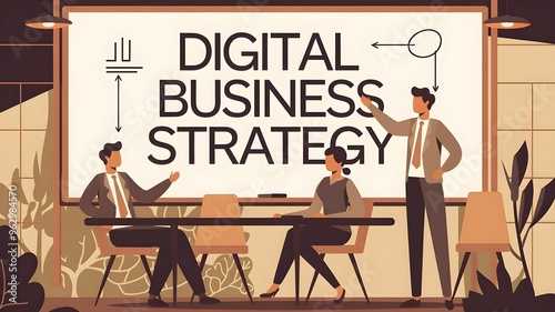 A team work on business strategy. Business model improve meeting with team illustration.