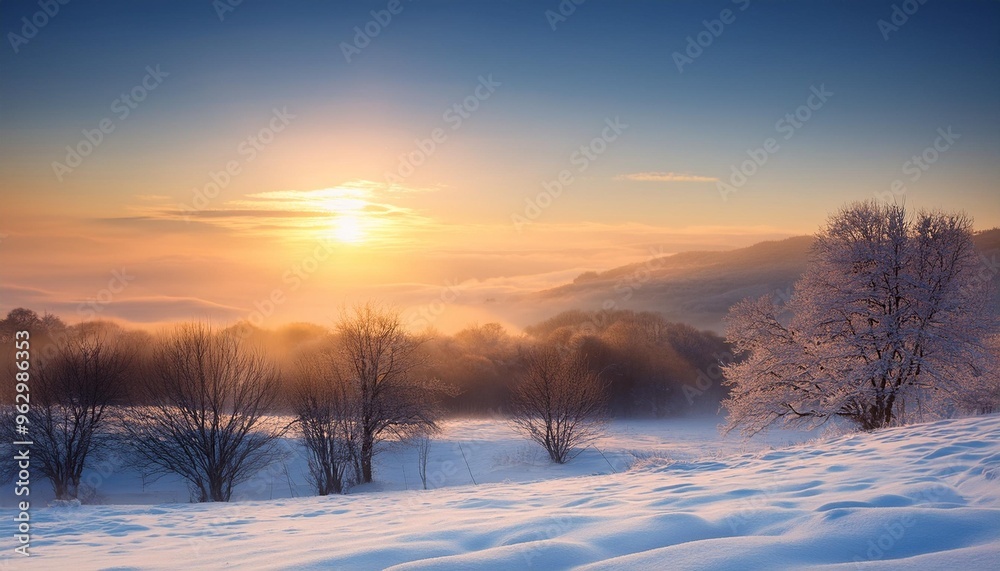 Winter dawn over snowy landscape Winter dawn over snowy landscape