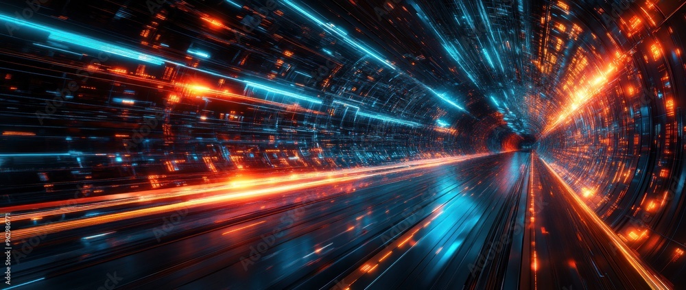 Abstract Neon Tunnel, Digital Space Abstract Neon Tunnel, Digital Space