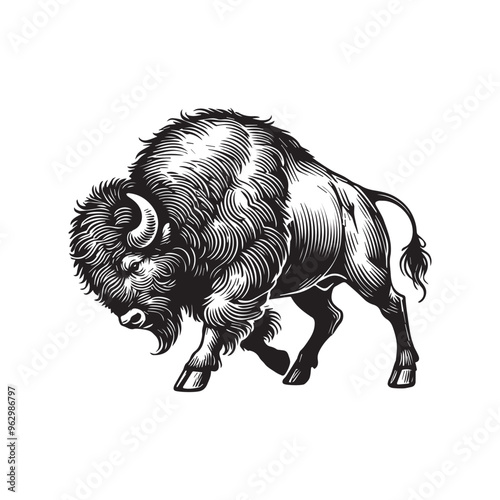 Bison Logo Clipart - bison Vector Illustration in black and white
