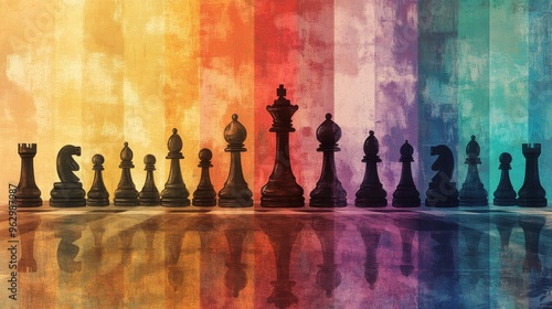 Evolution of Chess Strategy from Sepia Tones to Vivid Rainbow Colors photo