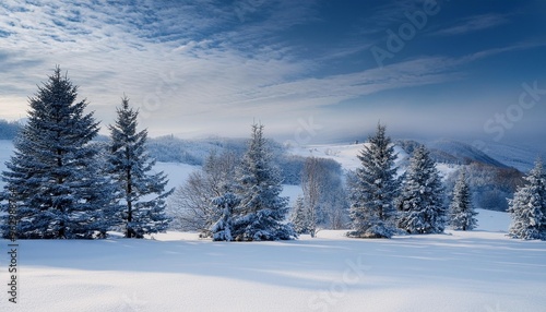 Snowy scene with distant trees