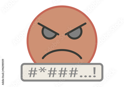 Emoticono de cara roja enfadada con cartel de insulto
