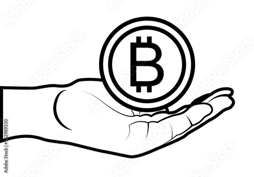 Icono negro de mano dando un bitcoin 