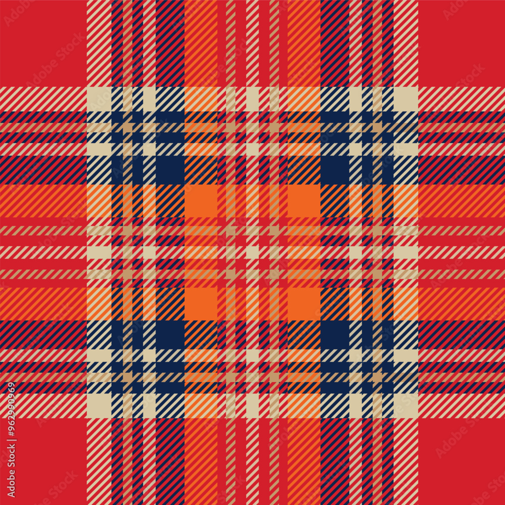 Red, orange and blue tartan plaid. Scottish pattern fabric swatch close-up. Red, orange and blue tartan plaid. Scottish pattern fabric swatch close-up.