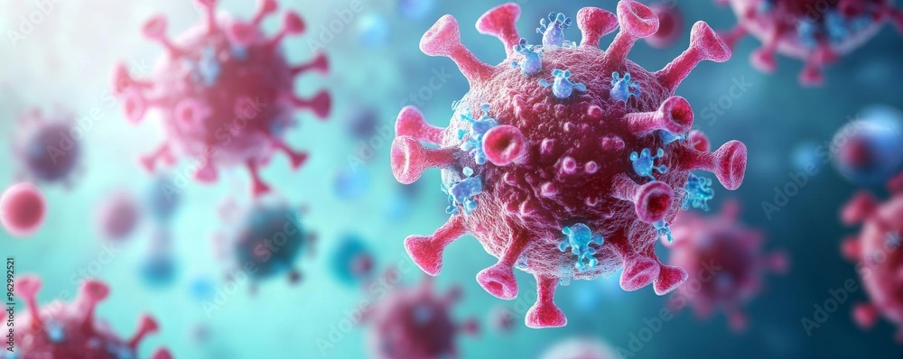 Digital visualization of synthetic immune cells attacking a virus, biotechnology Digital visualization of synthetic immune cells attacking a virus, biotechnology