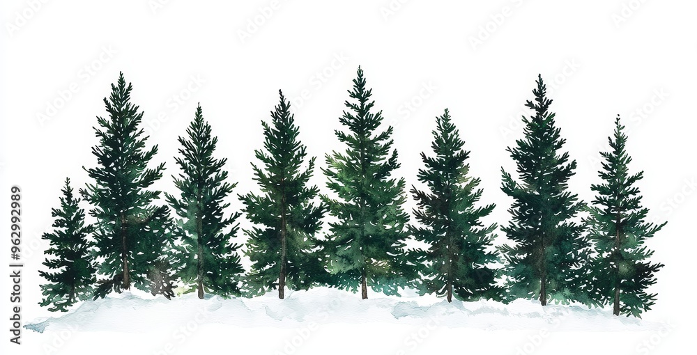 Fototapeta premium Forest of spruce trees covered in fresh snow during winter Christmas. The winter scene is duotone with limited palette colours.