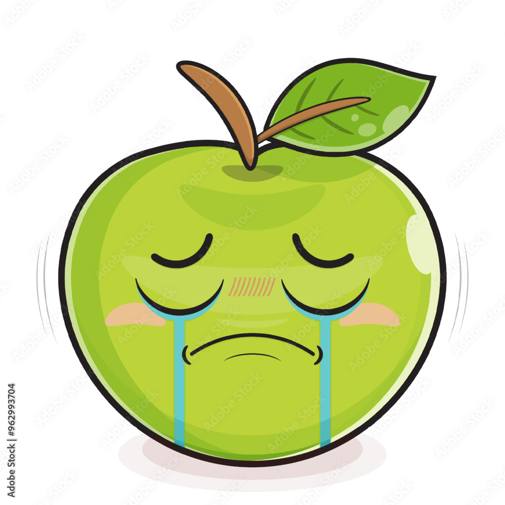 green apple crying face cartoon cute green apple crying face cartoon cute