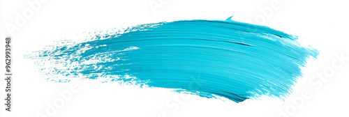 bright light blue brush stroke of paint on white background