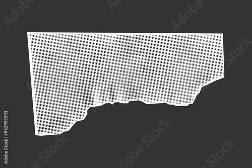 Halftone collage corner isolated on dark background. Torn piece of paper tape with jagged edges. Cut and ripped sheet, vintage crumpled element, template.