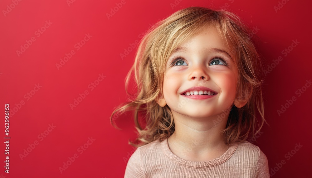 Joyful Child with Red Tattoo Stencil on Clean Background, Copy Space for Text - Studio Portrait with Bright Lighting Joyful Child with Red Tattoo Stencil on Clean Background, Copy Space for Text - Studio Portrait with Bright Lighting
