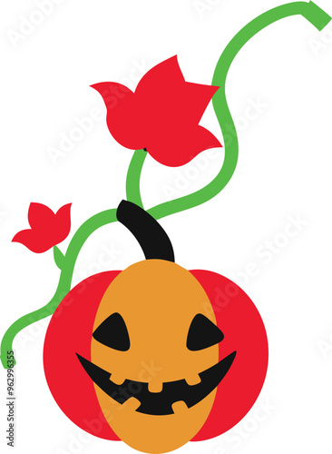 Vibrant Vine Encircled Jack-O-Lantern Halloween Vector Art
 photo