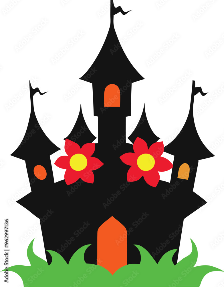 Haunted Castle Silhouette with Floral Designs Vector Illustration for Dark Themes
Haunted Castle Silhouette with Floral Designs Vector Illustration for Dark Themes