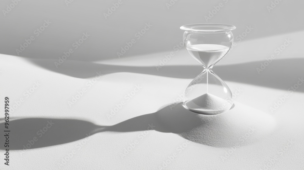 shot of an isolated hourglass on smooth sand with clear shadow lines shot of an isolated hourglass on smooth sand with clear shadow lines