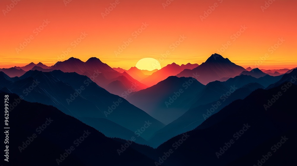 Fototapeta premium Majestic silhouette of mountain range at sunrise with soft gradient sky, perfect for nature, landscape, and outdoor adventure themes