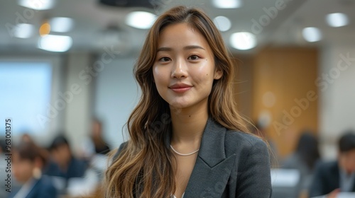 Wallpaper Mural A woman in a black jacket and a necklace is smiling Torontodigital.ca