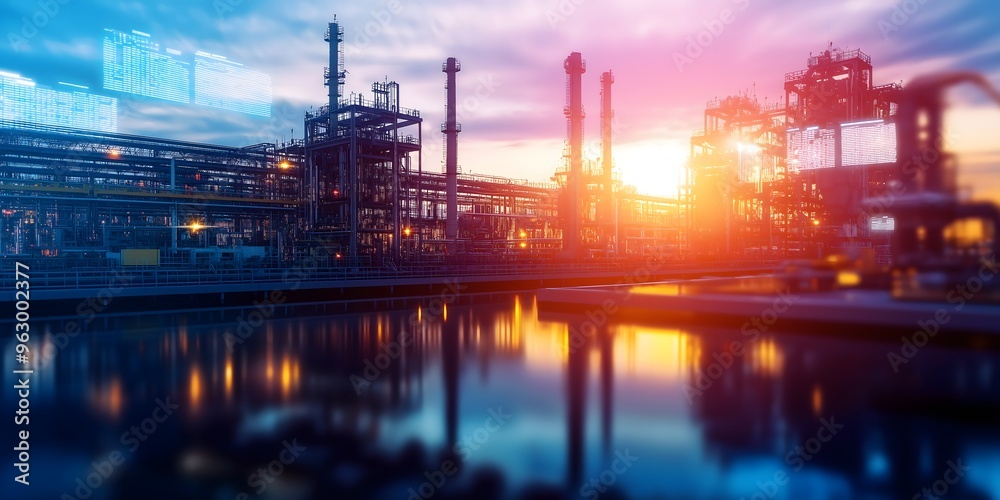 A striking image of a futuristic factory at sunset with glowing lights, highlighting advanced technology and industrial progress. The high-tech scene represents modern manufacturing and innovation. A striking image of a futuristic factory at sunset with glowing lights, highlighting advanced technology and industrial progress. The high-tech scene represents modern manufacturing and innovation.